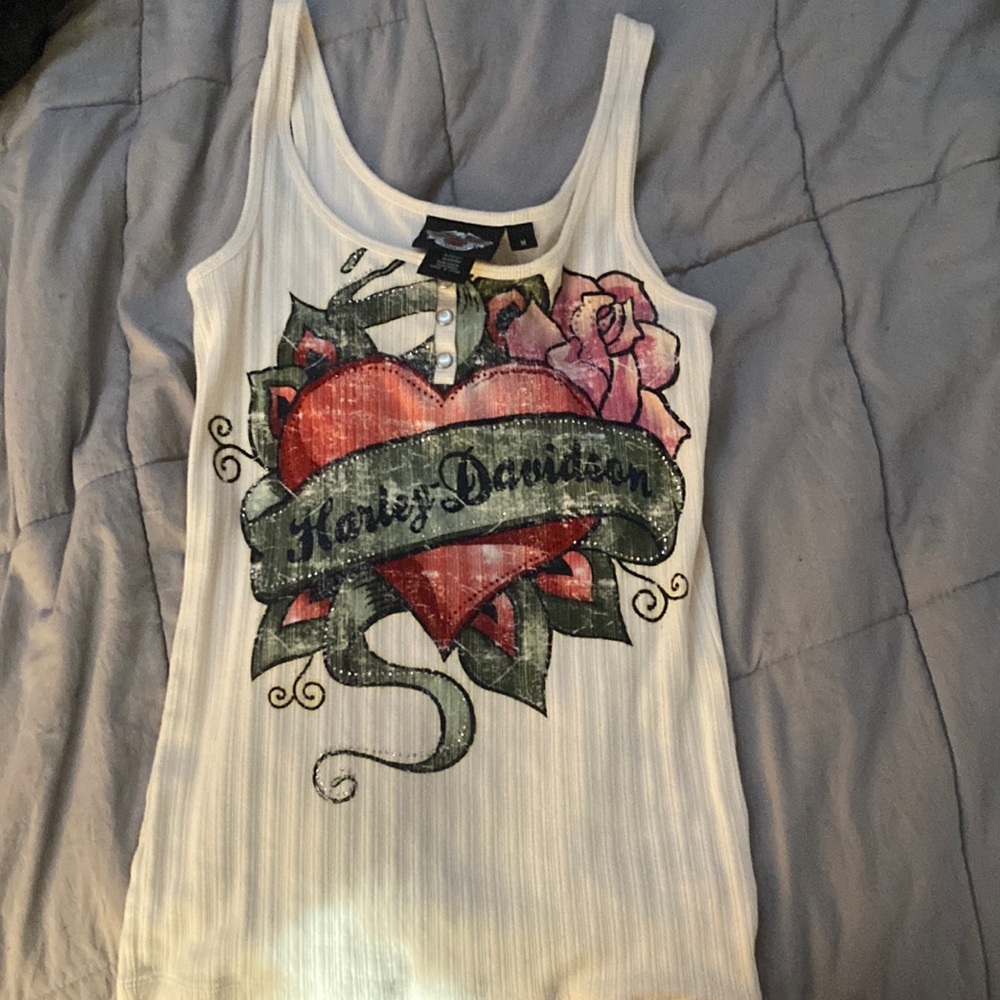 Harley Davidson medium y2k tank top, Cream white